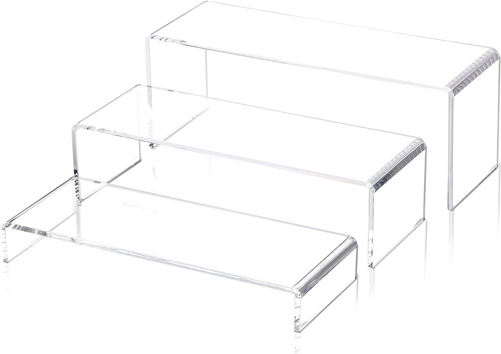 1 Set Large Acrylic Clear Display Risers, 3 Sizes 12" Rectangular Showcase Colle