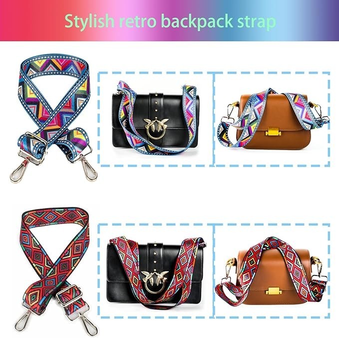 2 PCS Purse Strap 1.5" Wide Shoulder Strap Adjustable Replacement Retro Multi-