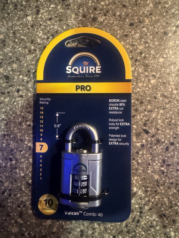 Squire Vulcan Long Shackle Combi Padlock 40mm Master lock