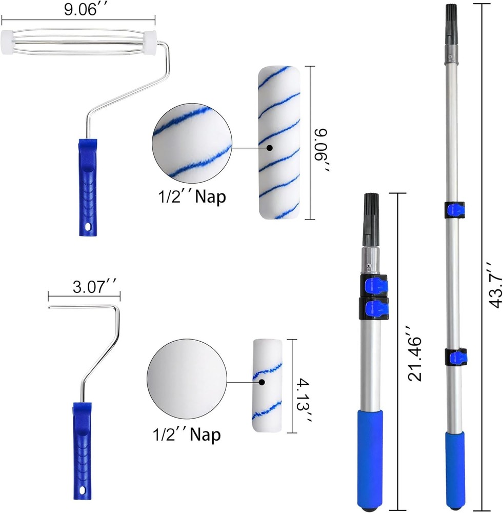 28 PCS Paint Roller Kit with Extension Pole, 4"and 9" Paint Roller, Including Gl