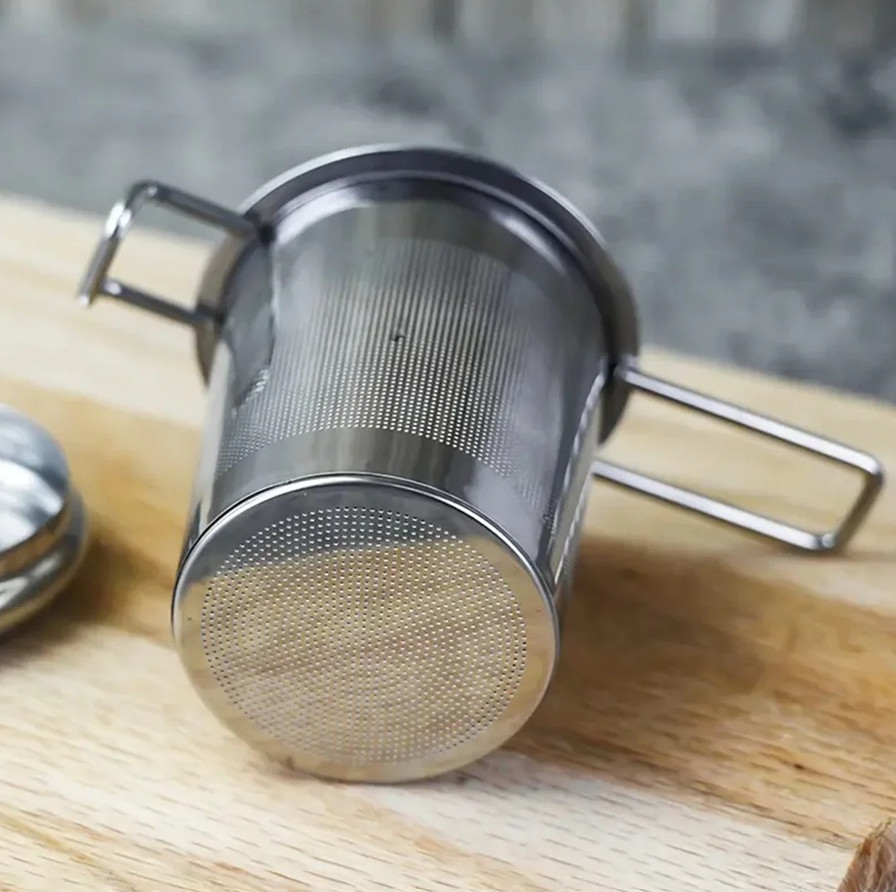 1pc Stainless Steel Tea Filter Strainer with Folding Handle & Lid Multi-Purpose