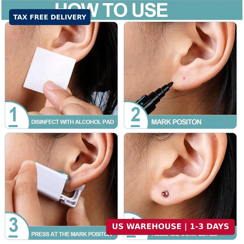 12PCS Ear Piercing Kit, Disposable Self Gun Kit with Studs...