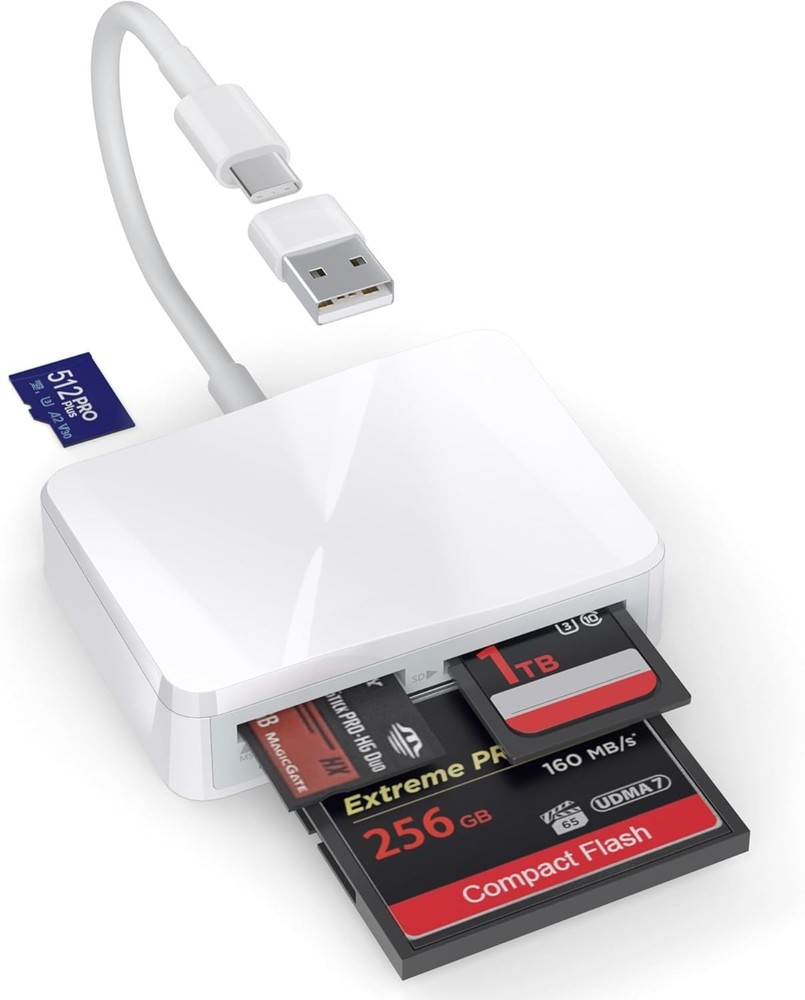 White 4 in 1 USB C Card Reader