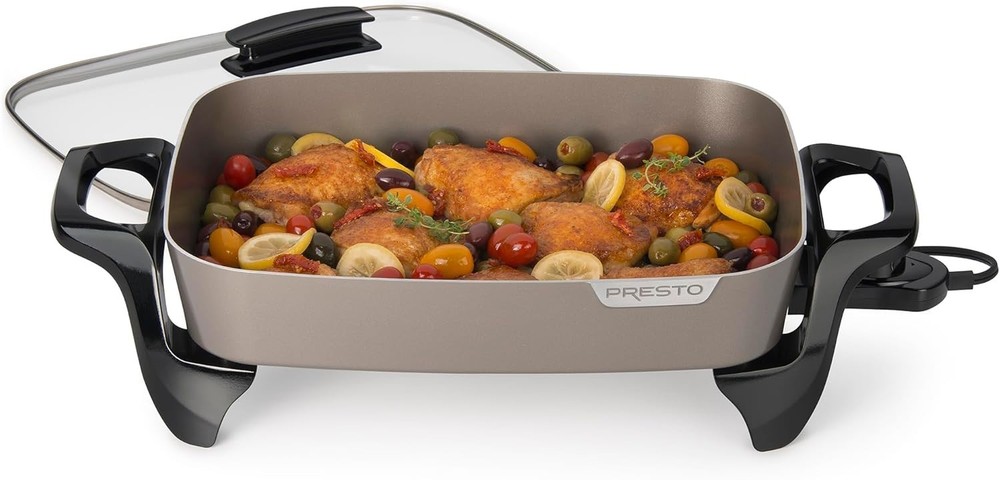 16-Inch Grey Ceramic Electric Skillet: Versatile & Programmable Cooking Solution
