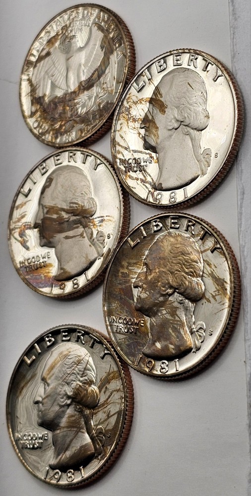 (5)-[FIVE]-UNIQUE 1981 S Type 2 Washington Quarter Proof 25 cent US Coin