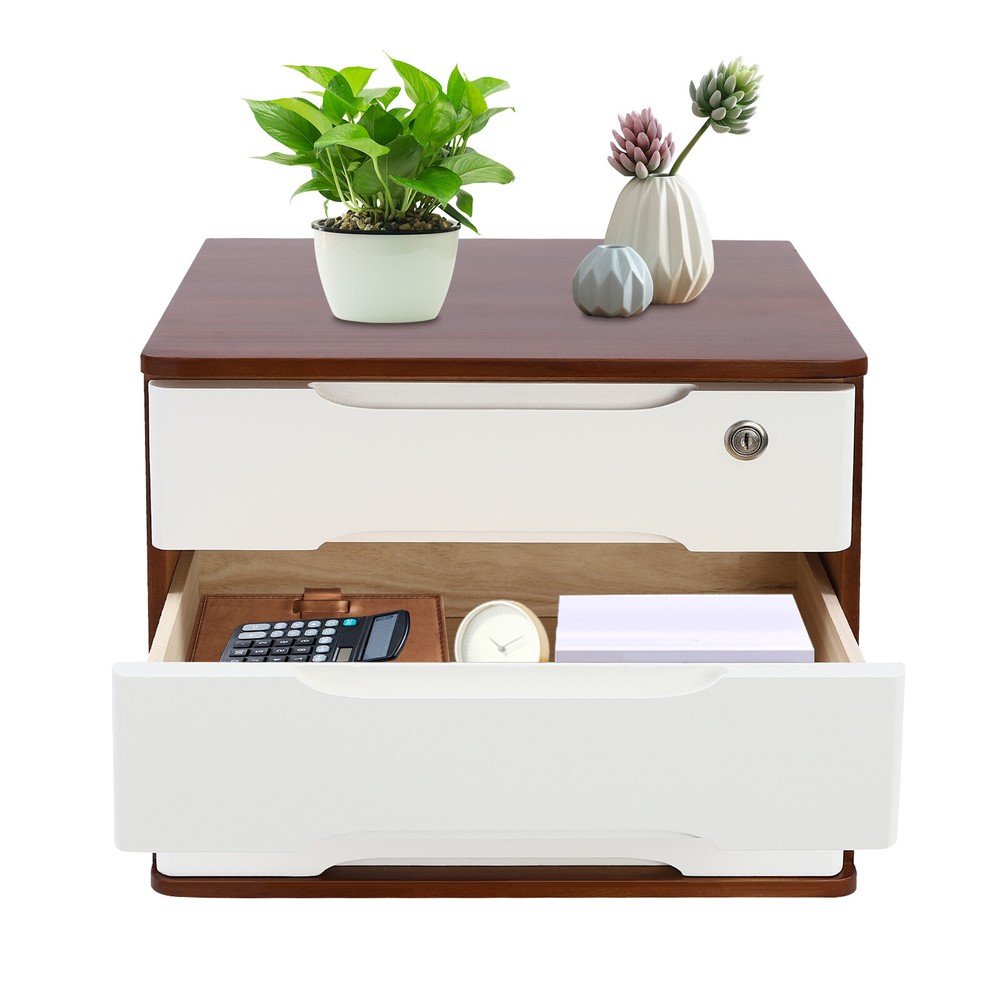 Wooden Desktop Storage Box Drawer Office Home Table Display Organizer with Lock.