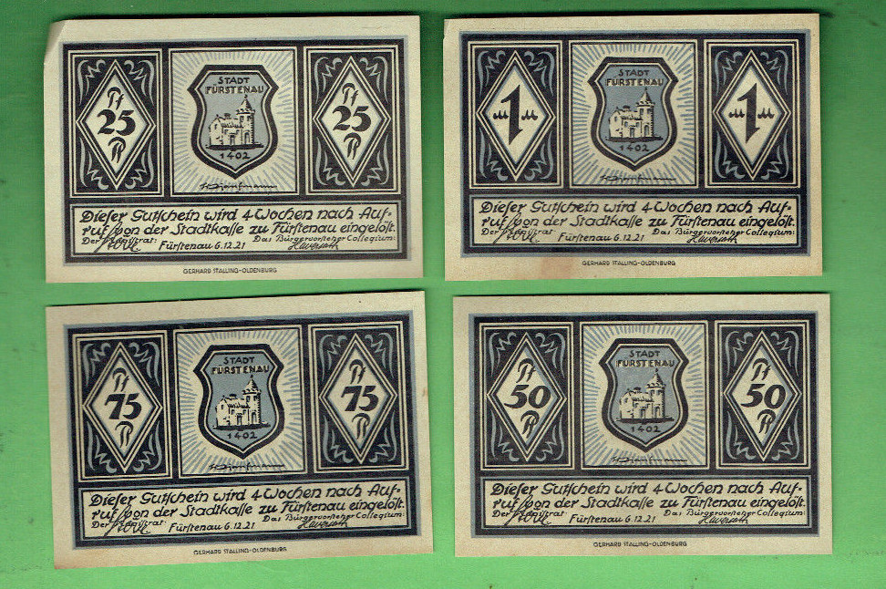 #D403. 9. FOUR(4) GERMAN NOTGELD NOTES