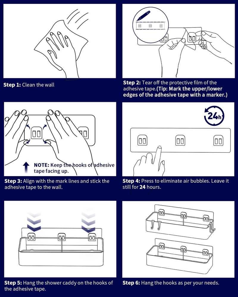 Kitsure Shower Caddy - 2 Pack Adhesive Organizer, Large, Black