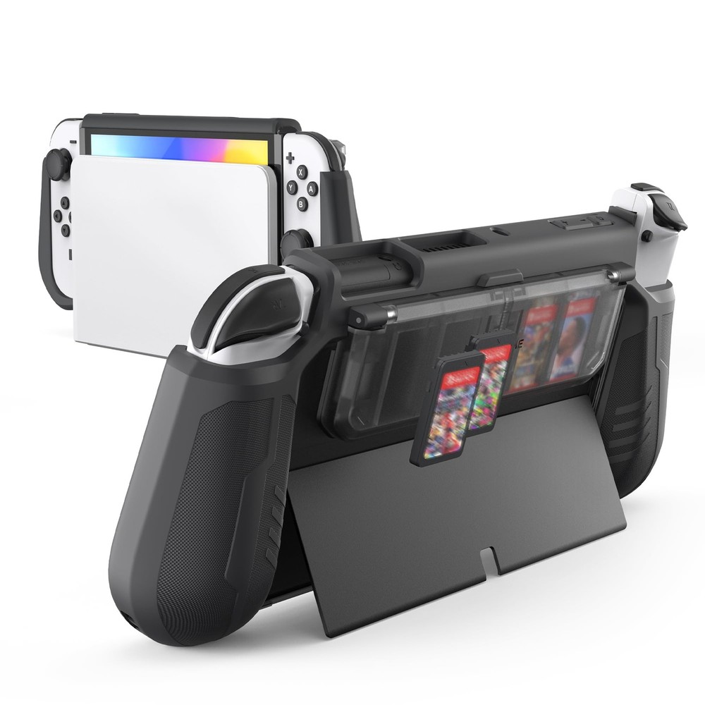 Switch OLED Case with Flip Game Storage, KIWIHOME Dockable OLED, Black