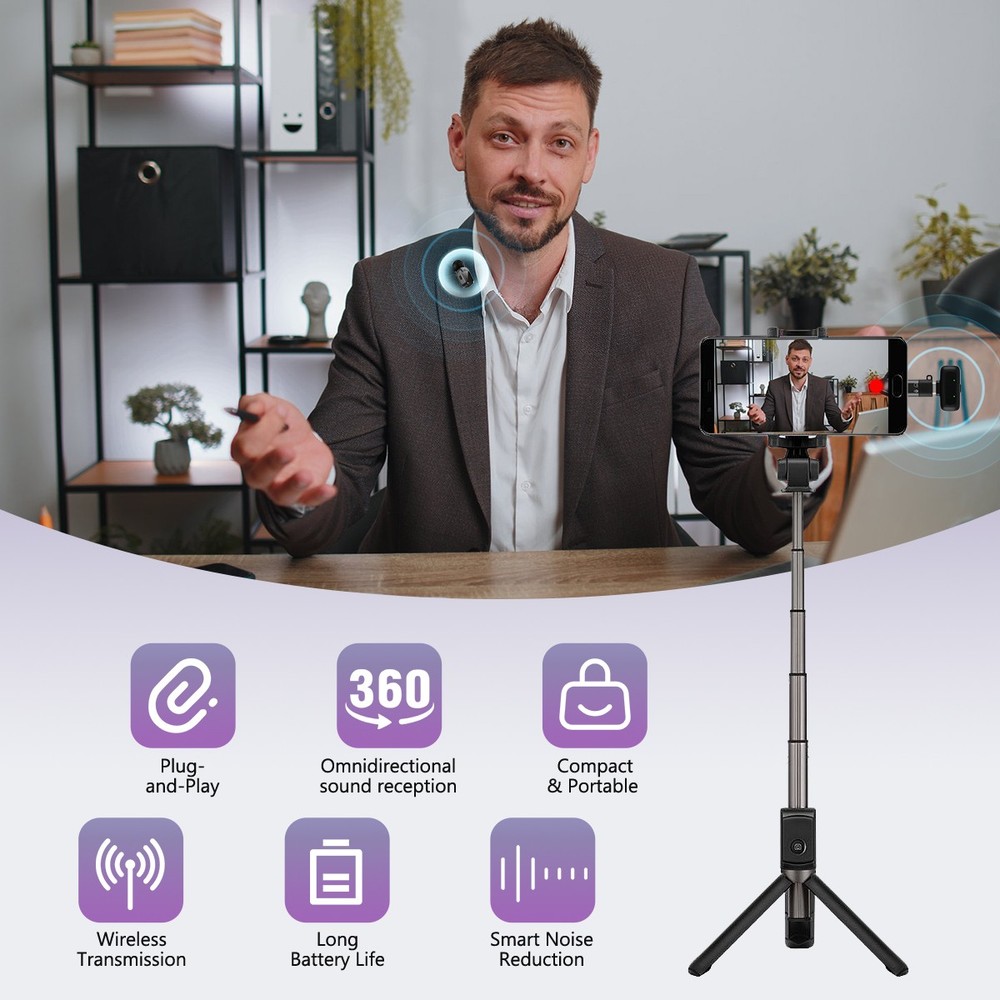 Wireless Microphone Mini Mic for iPhone/Android Phone, LED Display Lavalier Mic