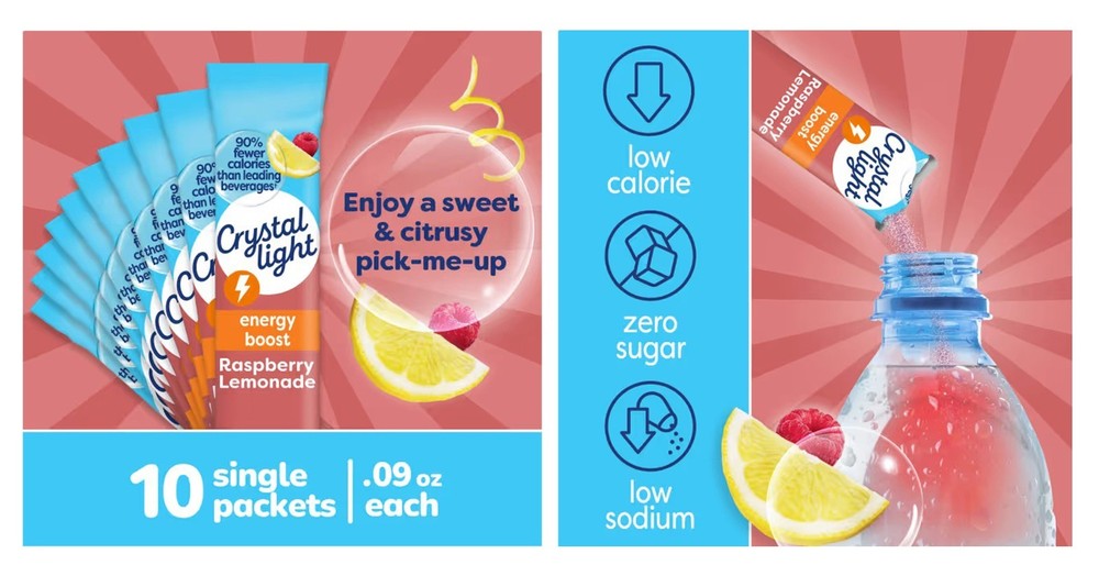 8 10-Packet Boxes Crystal Light Energy Boost Raspberry Lemonade Drink Mix