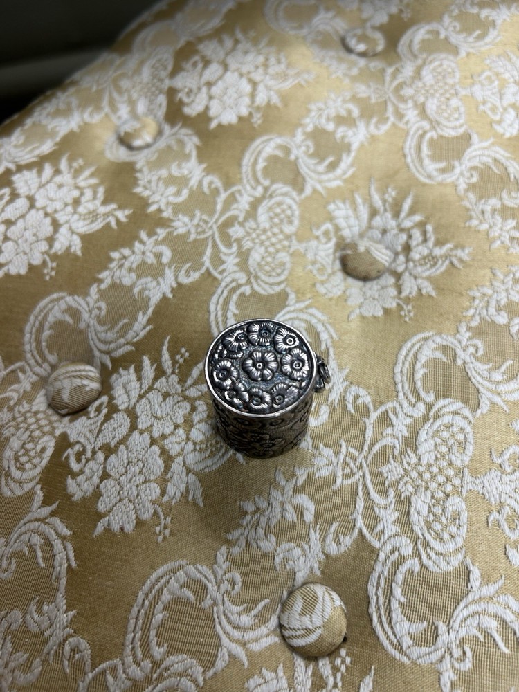 Antique repousse sterling silver chatelaine thimble holder / pendant