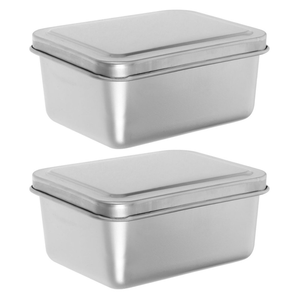 2pcs Baking Pan With Lid: Stainless Steel Food Storage Container - Rectangular