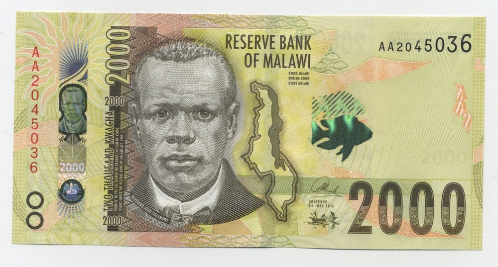 Malawi 2000 Kwacha 1-6-2016 Pick 69 UNC Uncirculated Banknote Serial AA