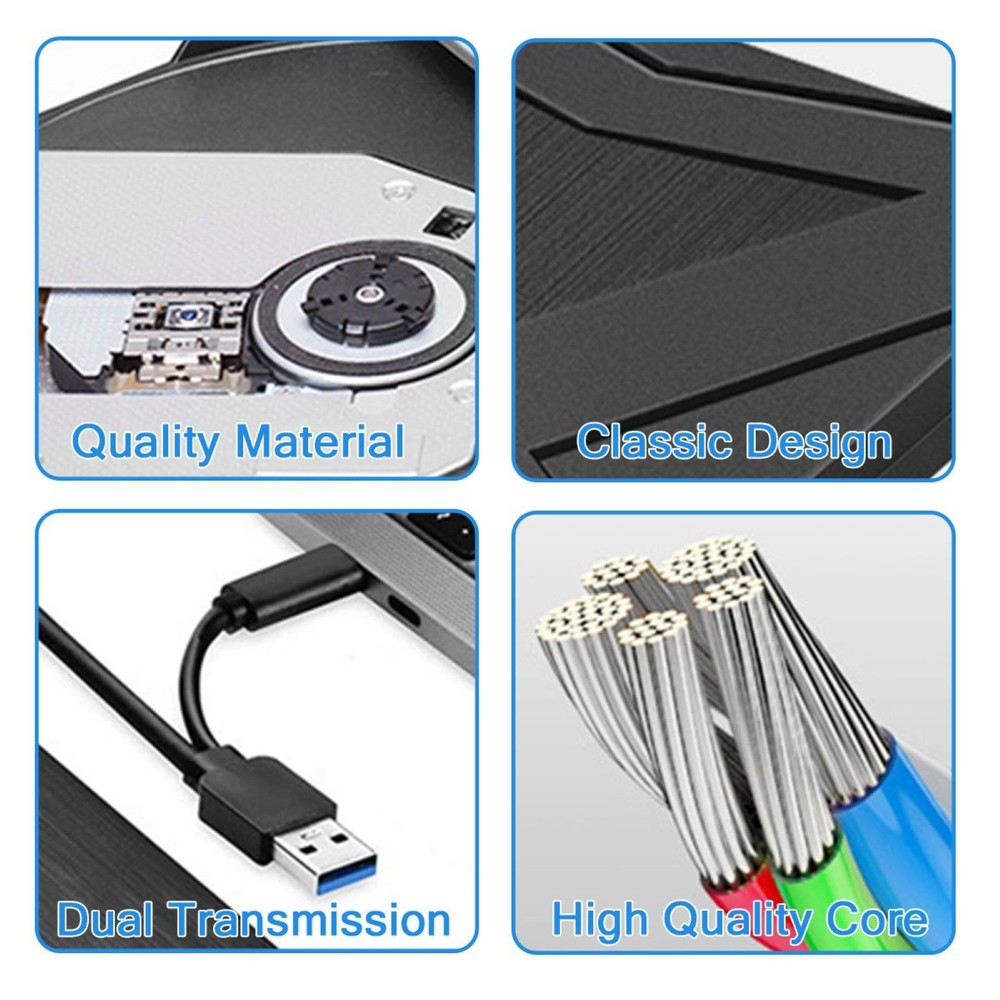 1PC 5Gbps High-Speed DVD Drive USB-C&USB-A Dual Interface Drive DVD/CD/VCD