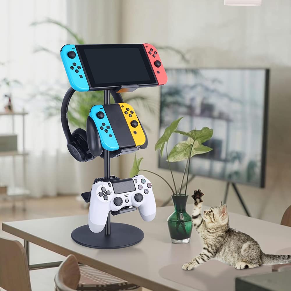 3-Tier Controller Stand with Headphone Holder, Adjustable Gaming Accessory Rack