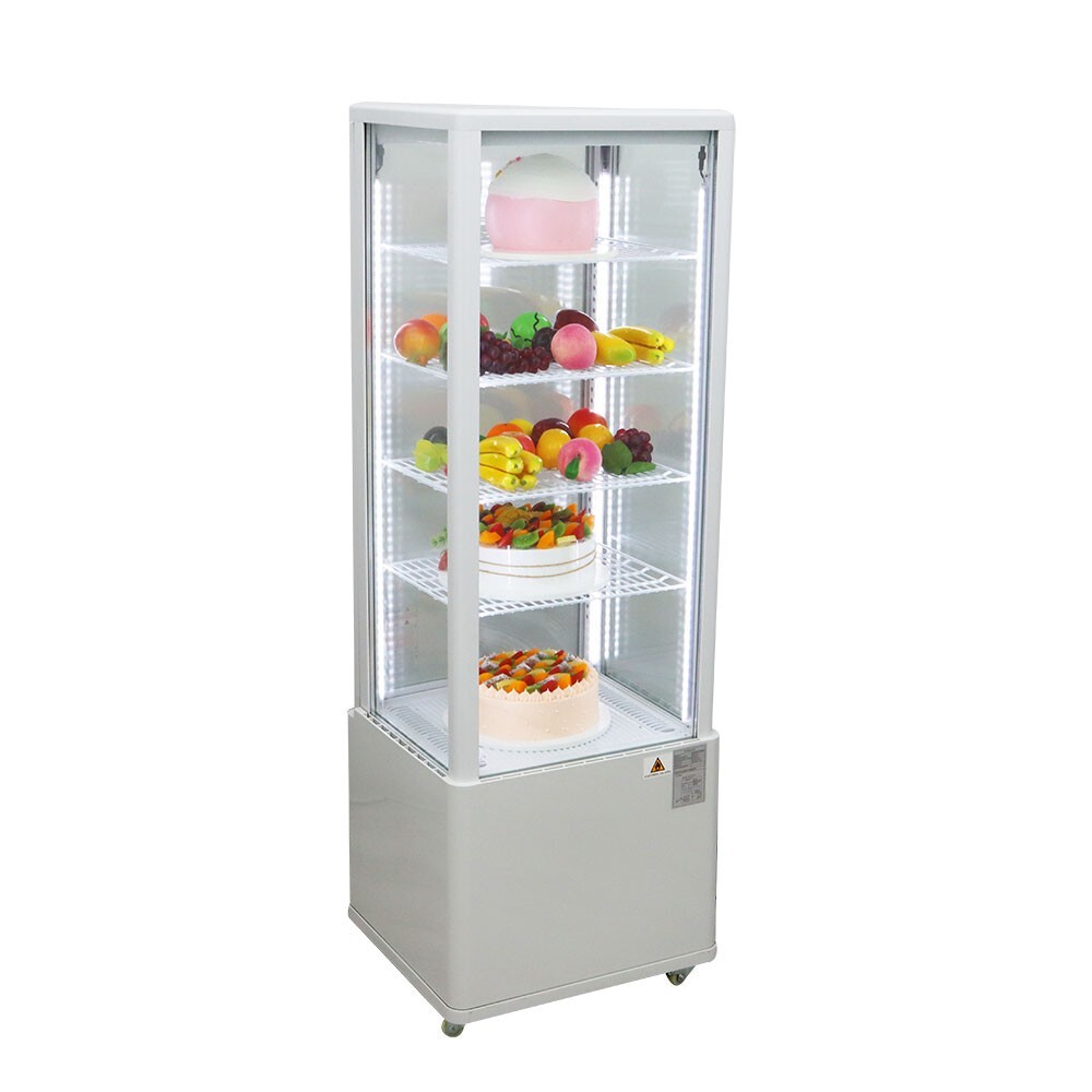 110V 5 Layers Refrigerated Cake Display Vertical LED Lighting Lockable Wheels