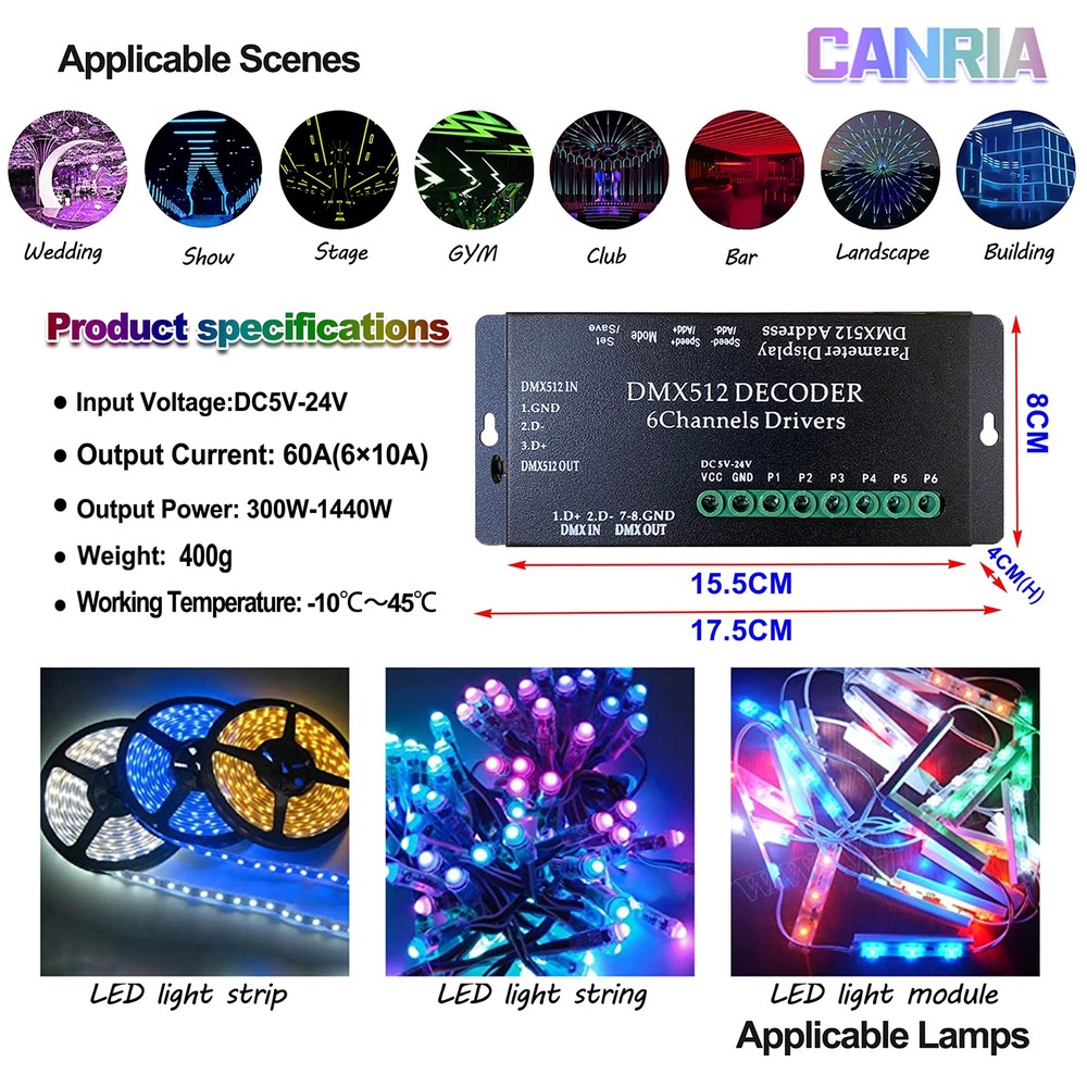 6-Channel DMX512 Decoder LED Controller DC 5V-24V for RGB RGBW Strip Light