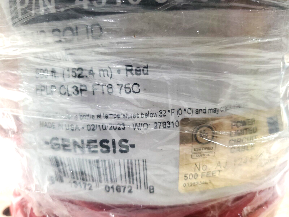 Genesis 14/2 14-AWG 2 Solid Conductors Solid Plenum 500’ Red 45135004