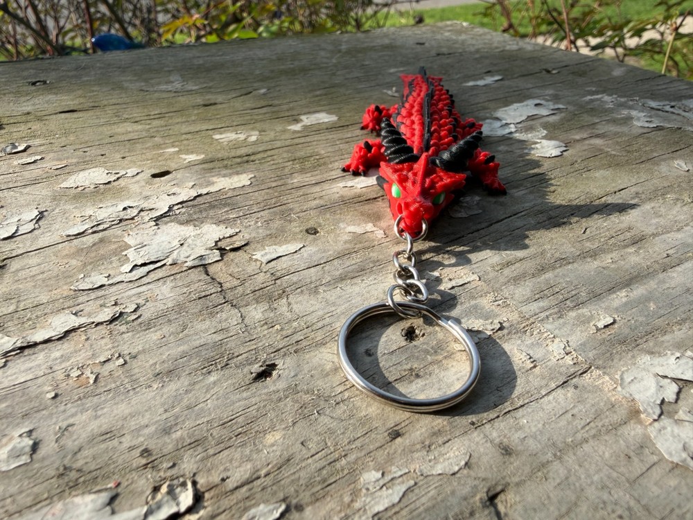 3d printed dragon keychain -Red, Black, & White