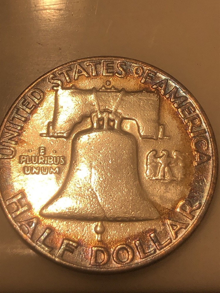 1954 D franklin half dollar Rainbow Toned
