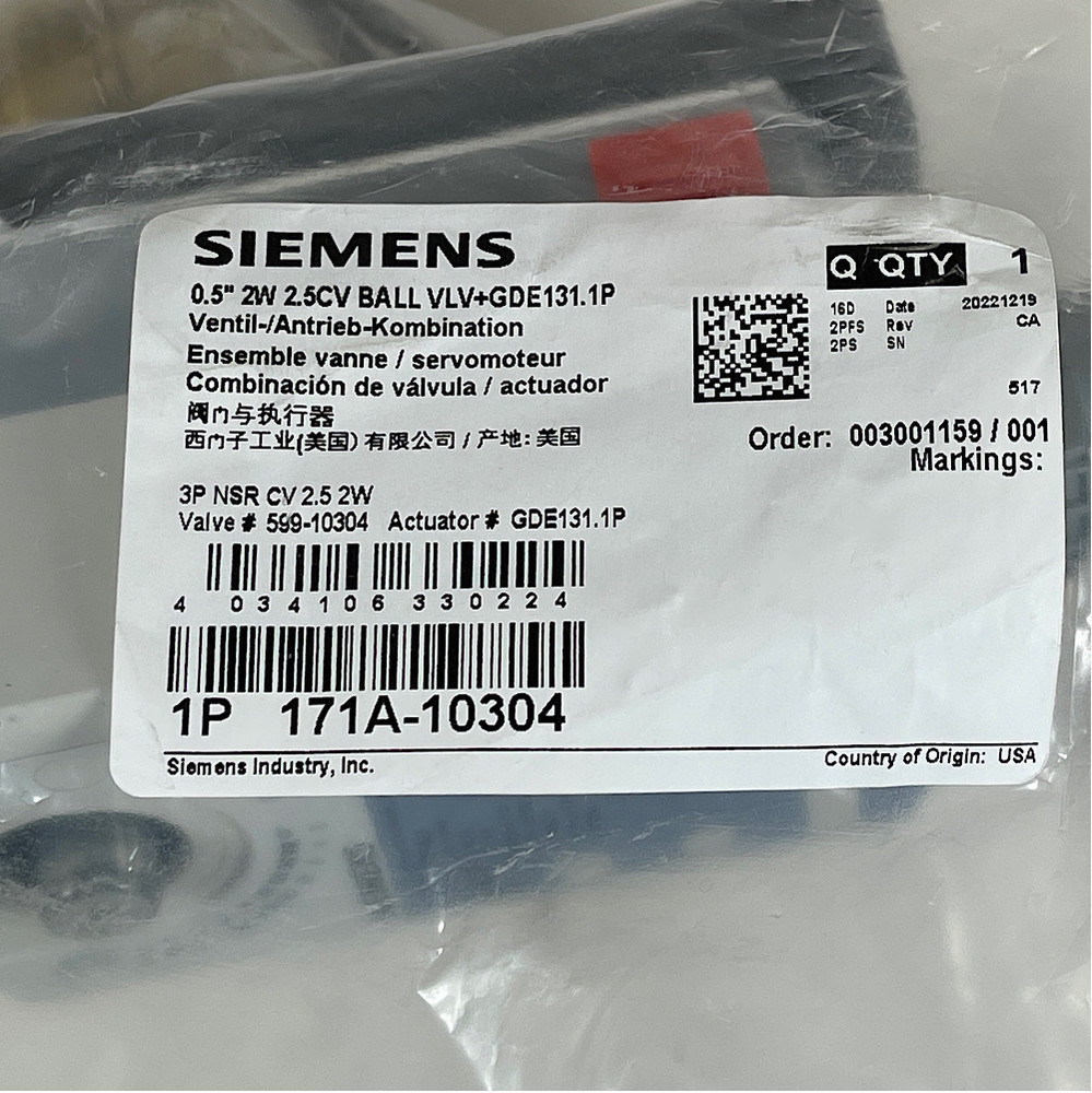 Siemens 171A-10304 1/2" 200 PSI Electronic Non-Spring Return Actuator