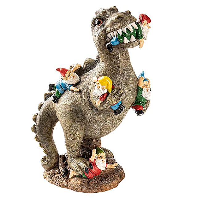 DINOSAUR EATING GNOMES STATUE - 2 Sizes - Hand Painted