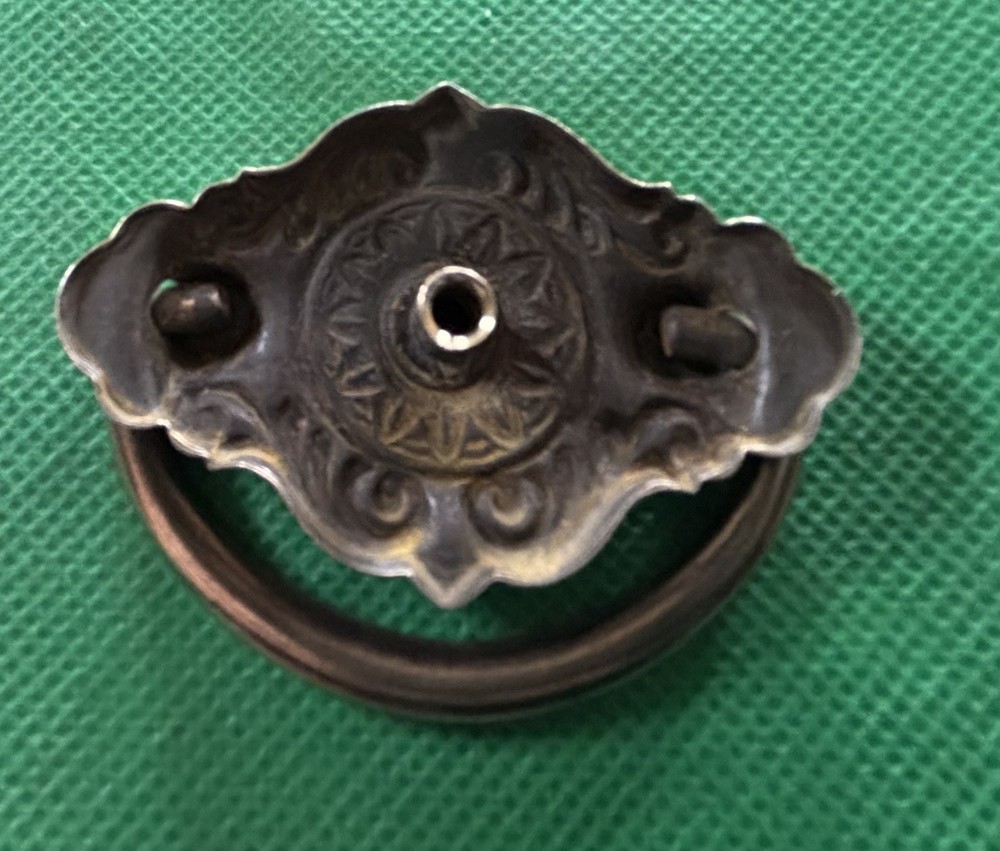 CHARMING…Victorian Art Deco Brass antique hardware Drop Ring drawer pull knob