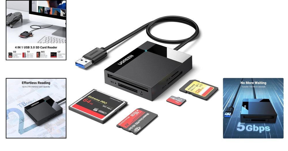 Multi-Card USB 3.0 Reader - Quick 5Gbps Data Transfer for Creative Professionals