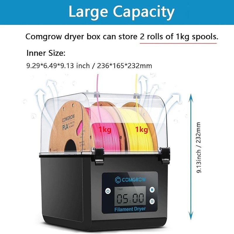 Filament Dryer Box 3D Printer Moisture Removal Temperature Control Large Storage