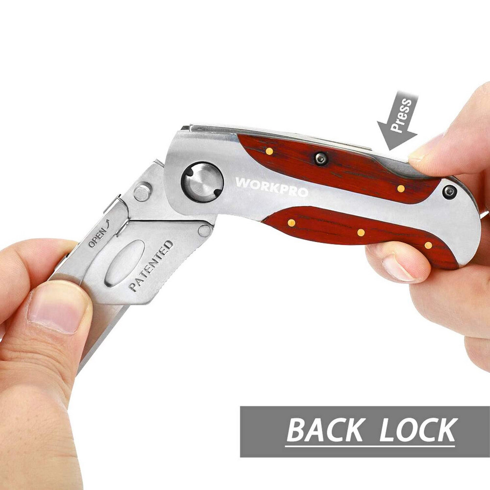 WORKPRO Compact Folding Utility Knife Belt Clip Back Lock Quick-Change Blades US