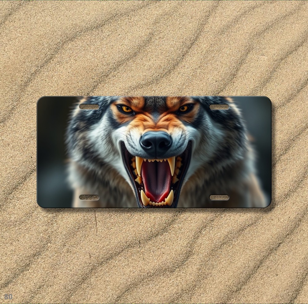 Fierce Wolf License Plate Fierce Expression Optional Text Vanity Plate Gift Idea