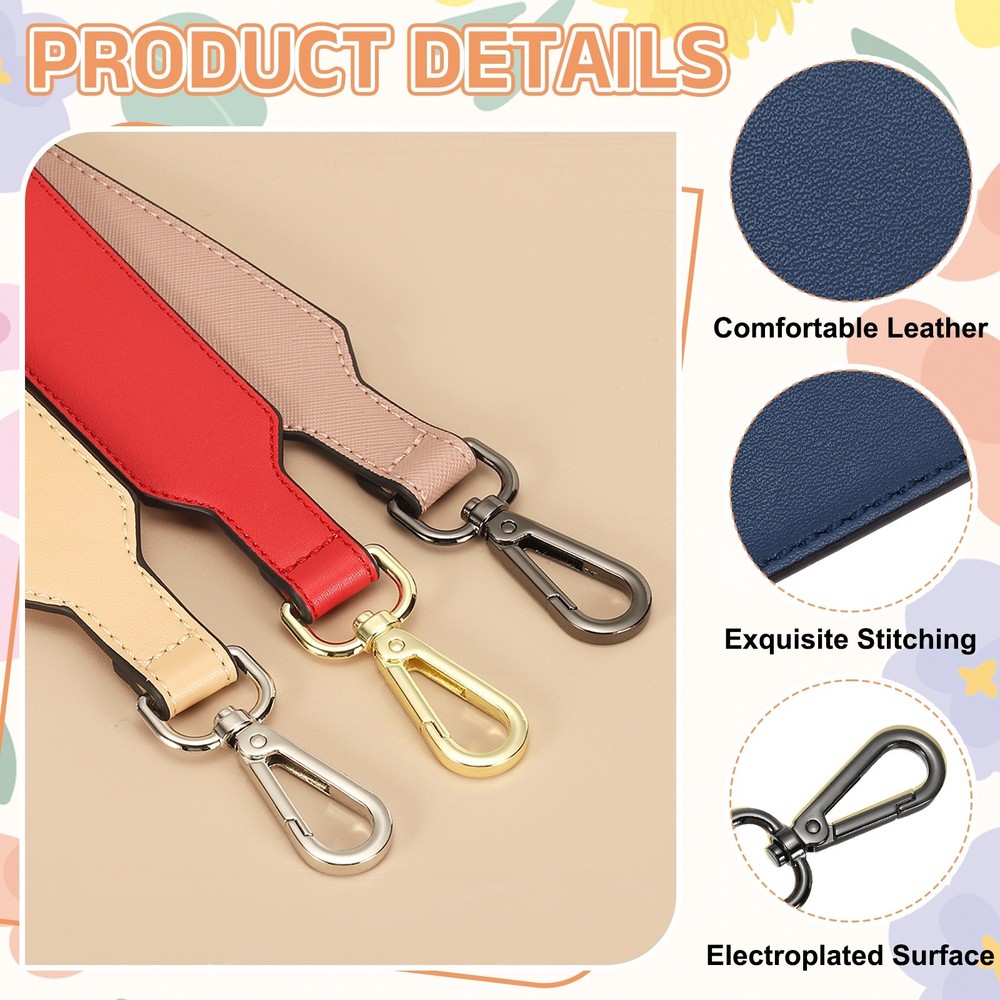 16 Inch Leather Purse Strap, Plain Pattern with Black Buckle, Blue