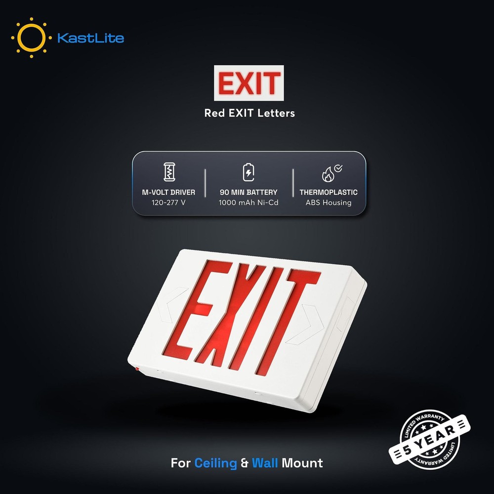 KASTLITE LED Exit Sign | Emergency Exit Sign with 90 Min Battery Backup | Ceilin