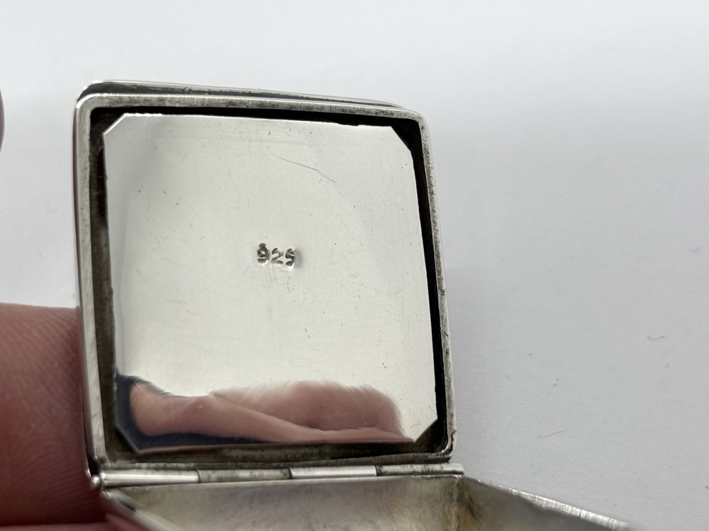 Solid Sterling silver stamp box / case / holder on raised ball feet