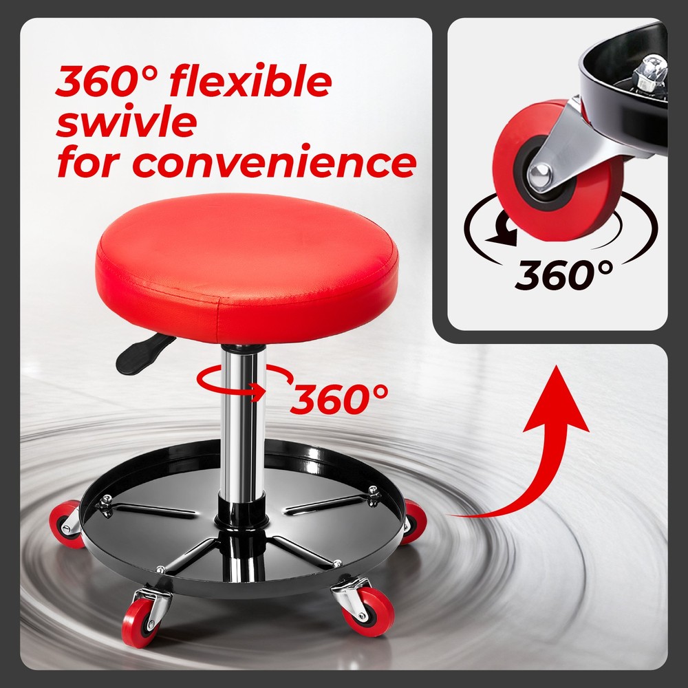 Rolling Garage Stool Adjustable Mechanic Work Shop Seat with Tool Tray Storage