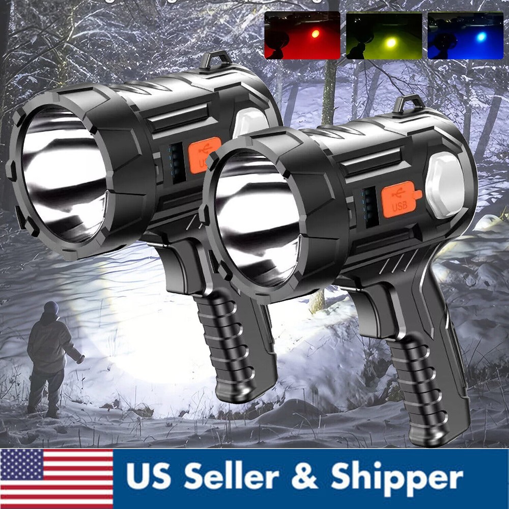 2Pack Solar/USB Super Bright Rechargeable LED Spotlight Flashlight Searchlight