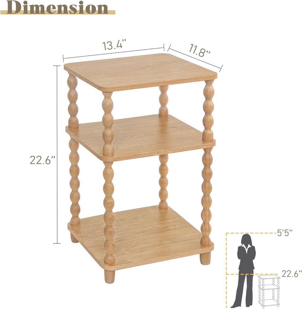 End Table Modern Side Table W/ 3 Tier Open Shelf Small Table Bed Side Tables