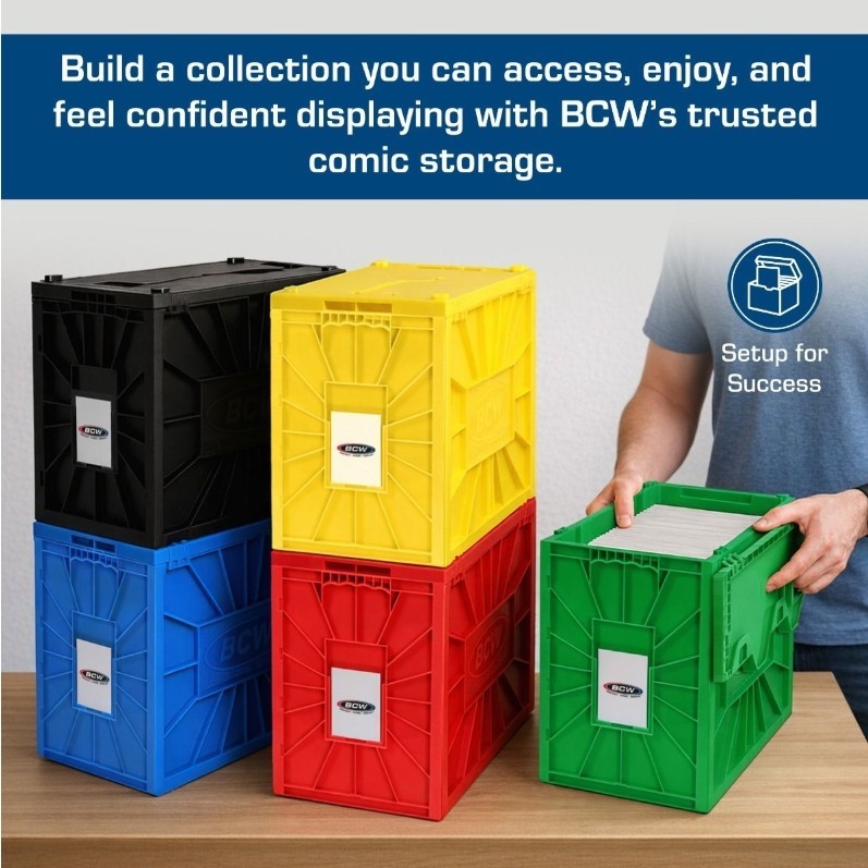 BCW Stackable Short Comic Book Bin for 150 Comics with Locking Lids - Black
