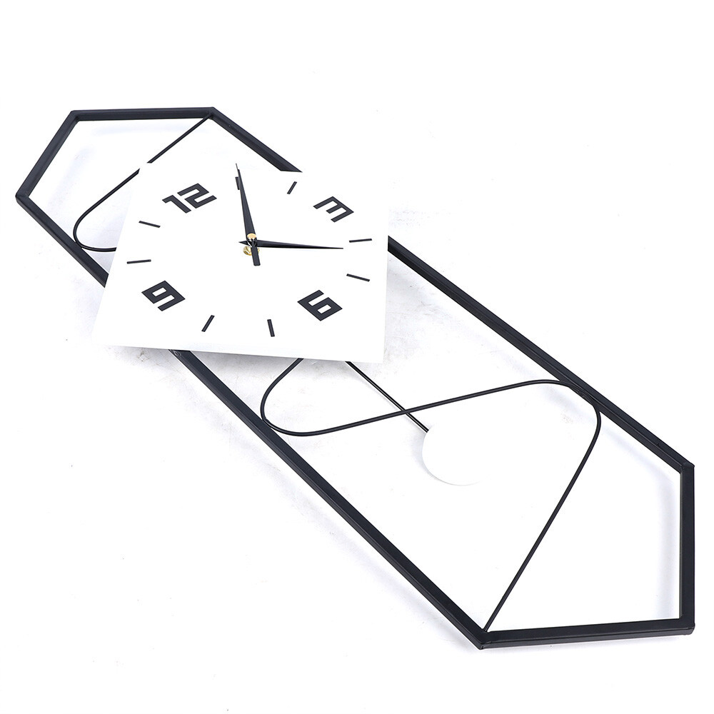 Wall Clock Modern Pendulum Wall Clock with Silent Movement Metal+ Solid Wood