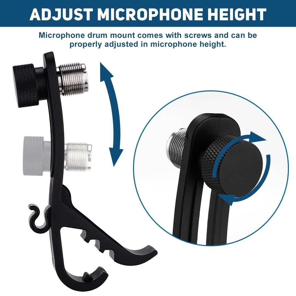 2PCS Drum Microphone Clip, Adjustable Mic Mount Clamp Holder Mic Securing Cli...
