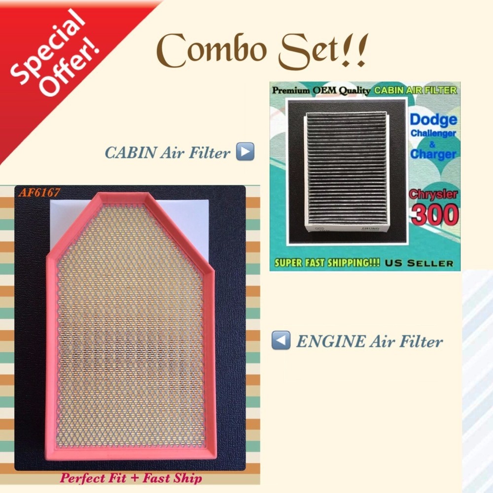 COMBO SET CARBONIZED Cabin + Engine Air Filter For Challenger Charger 300