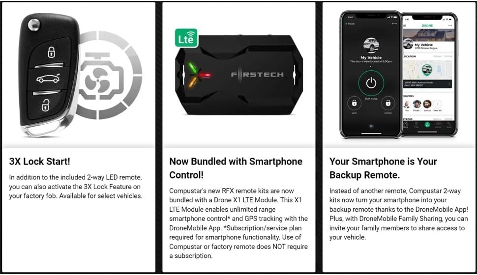 S 4-Button 2-Way, 3000' Remote Start System w/Drone X1LTE