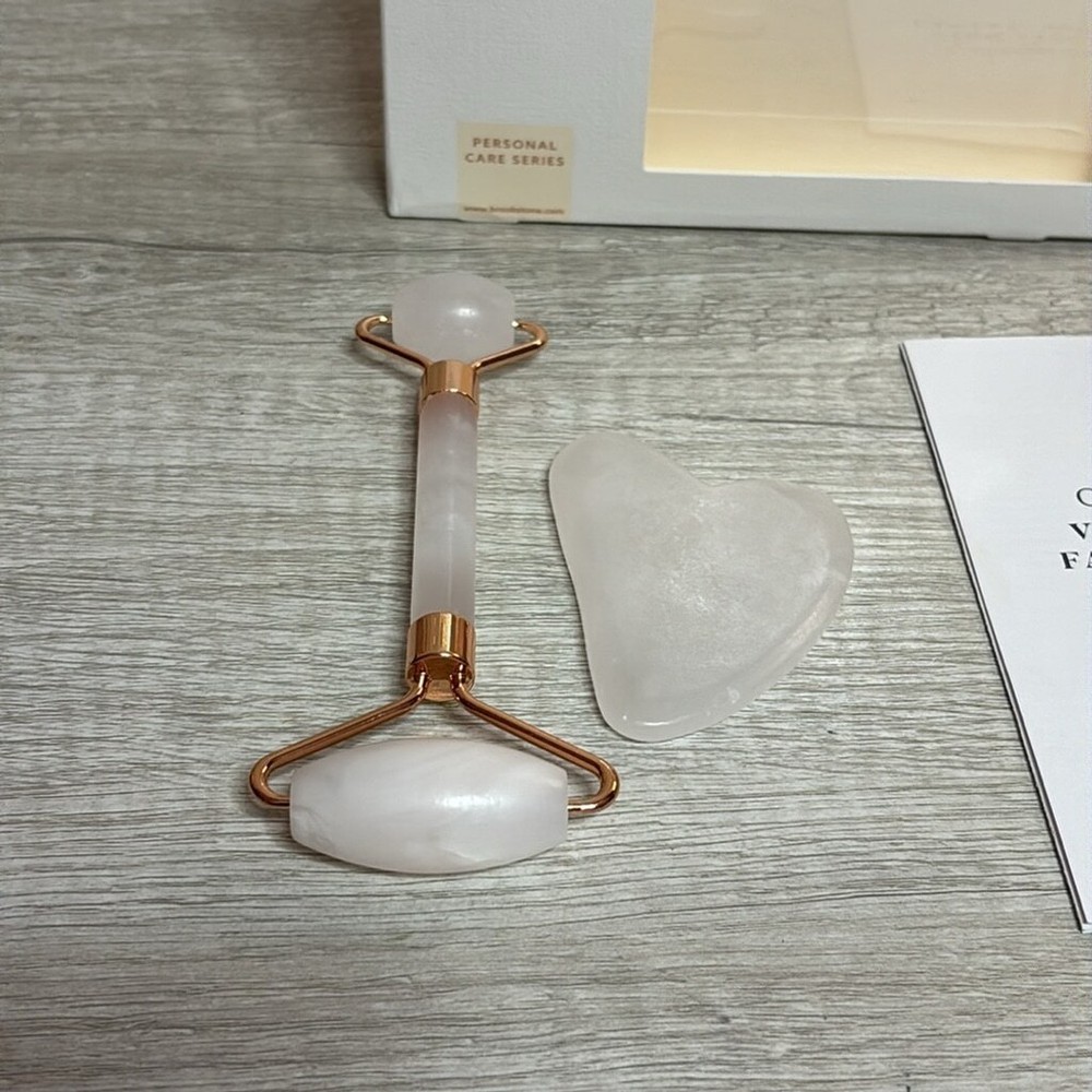 Brookstone Natural Rose Quartz Face Roller & Gus-sha