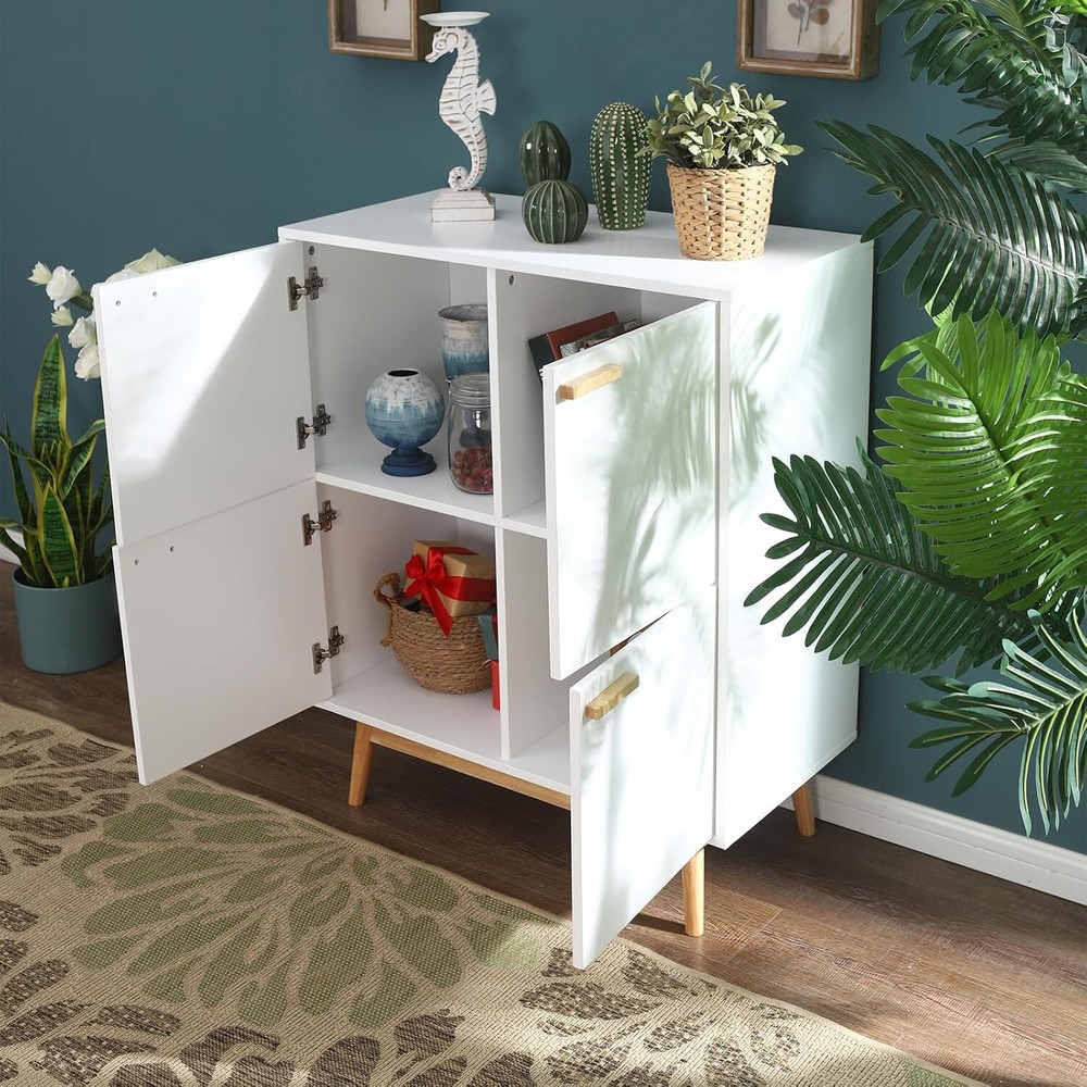 Modern Sideboard Buffet Cabinet Kitchen Storage Cabinet with 4 Doors Solid Wood