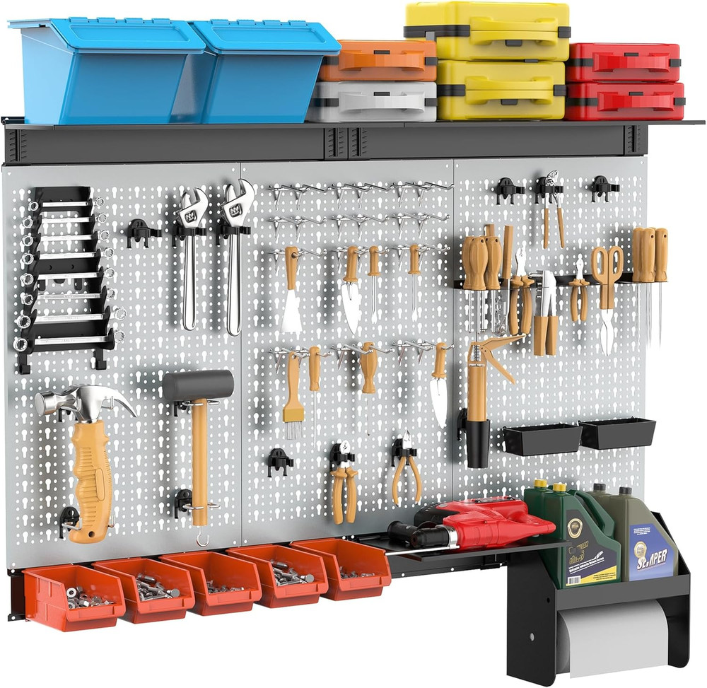 Pegboard Wall Organizer 4 Ft. Garage Metal Pegboard Tool Organizer System, Tools