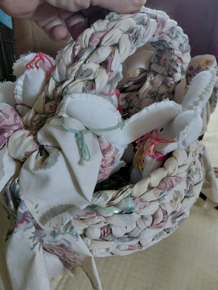 Handmade Fabric Easter Basket With Fabric Bunnies