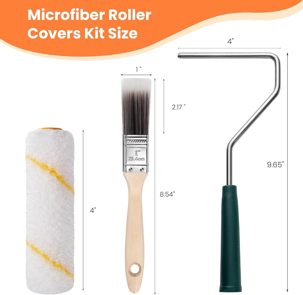 Paint Roller Covers, 26 Pack, 4 Inch 3/8" Nap Microfiber Small Paint Rollers Set
