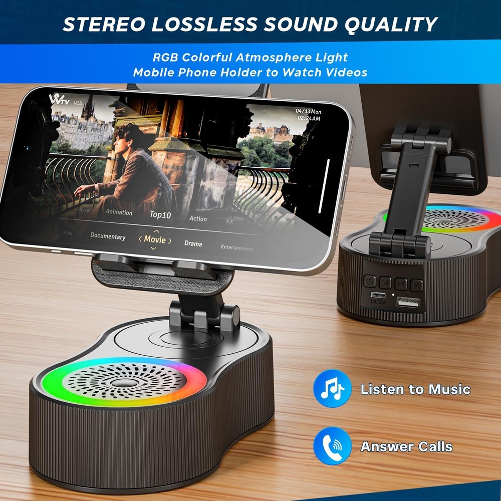 Bluetooth Speaker Phone Stand, 360° Rotatable Holder, Adjustable Charging Dock