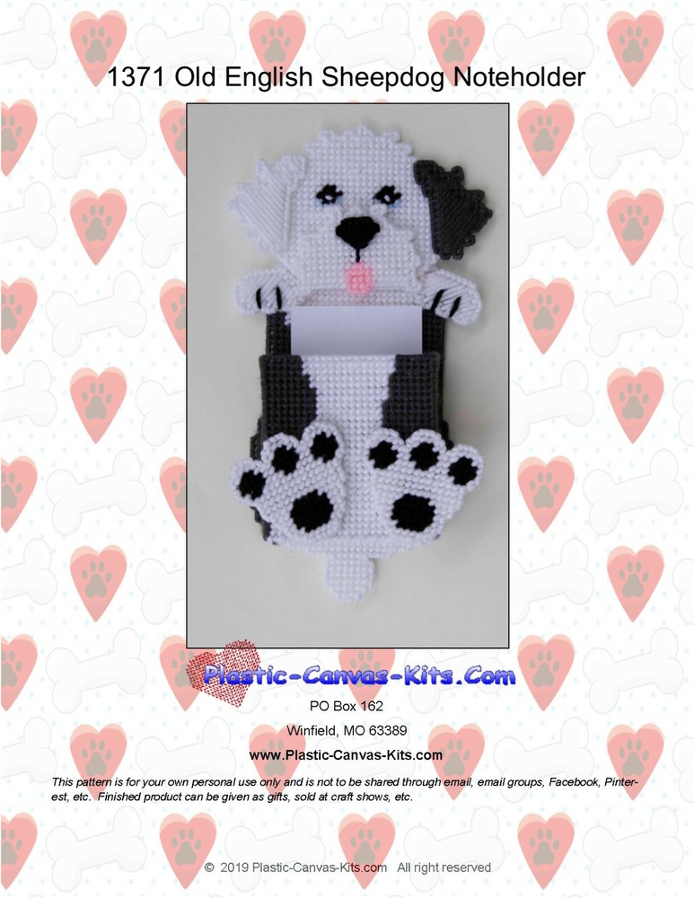 Old English Sheepdog Note Holder- Plastic Canvas Pattern or Kit